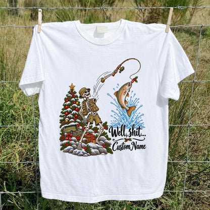 Skeleton Angler Christmas Fishing Personalized Graphic T-Shirt