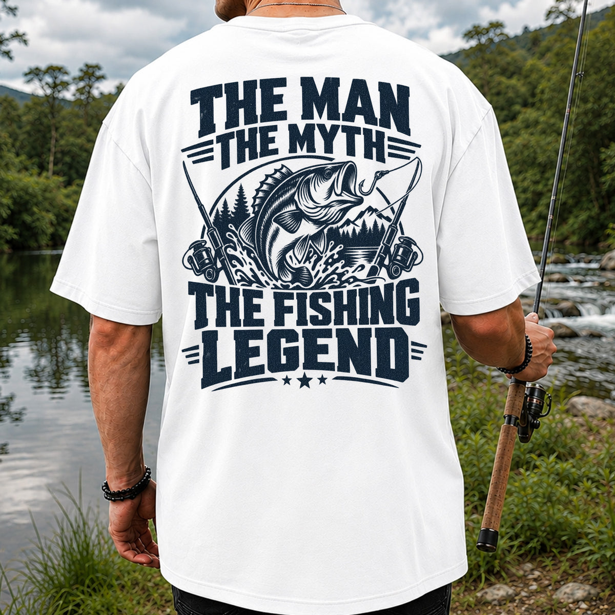 The Man The Myth The Fishing Legend Bass Graphic T-Shirt | Back Print