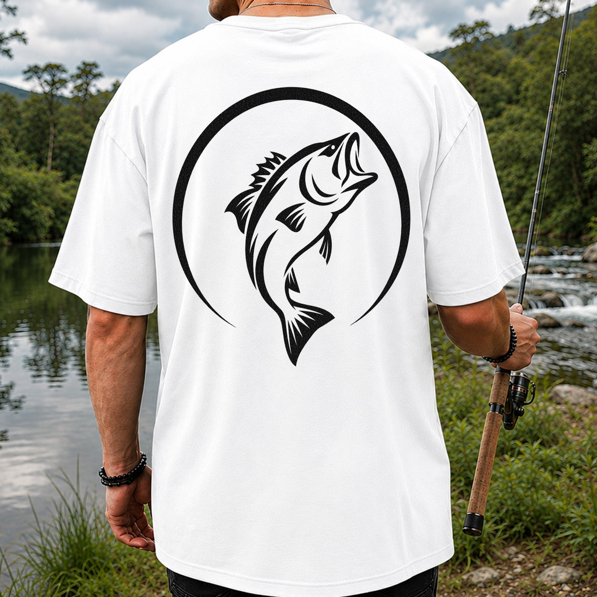 Minimalist Jumping Bass Fishing Silhouette T-Shirt | Back Print
