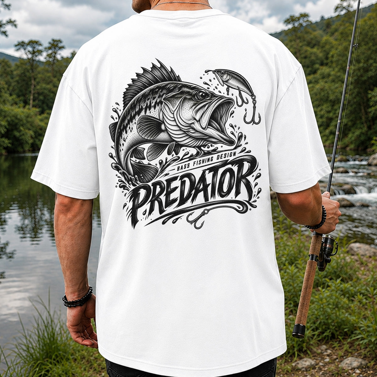 Predator Bass Fishing Design Largemouth Bass Graphic T-Shirt | Back Print