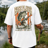Bass Playing Guitar Vintage Fishing Graphic T-Shirt | Back Print