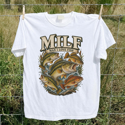 MiLF Man I Love Fish Jumping Bass Fishing Graphic T-Shirt