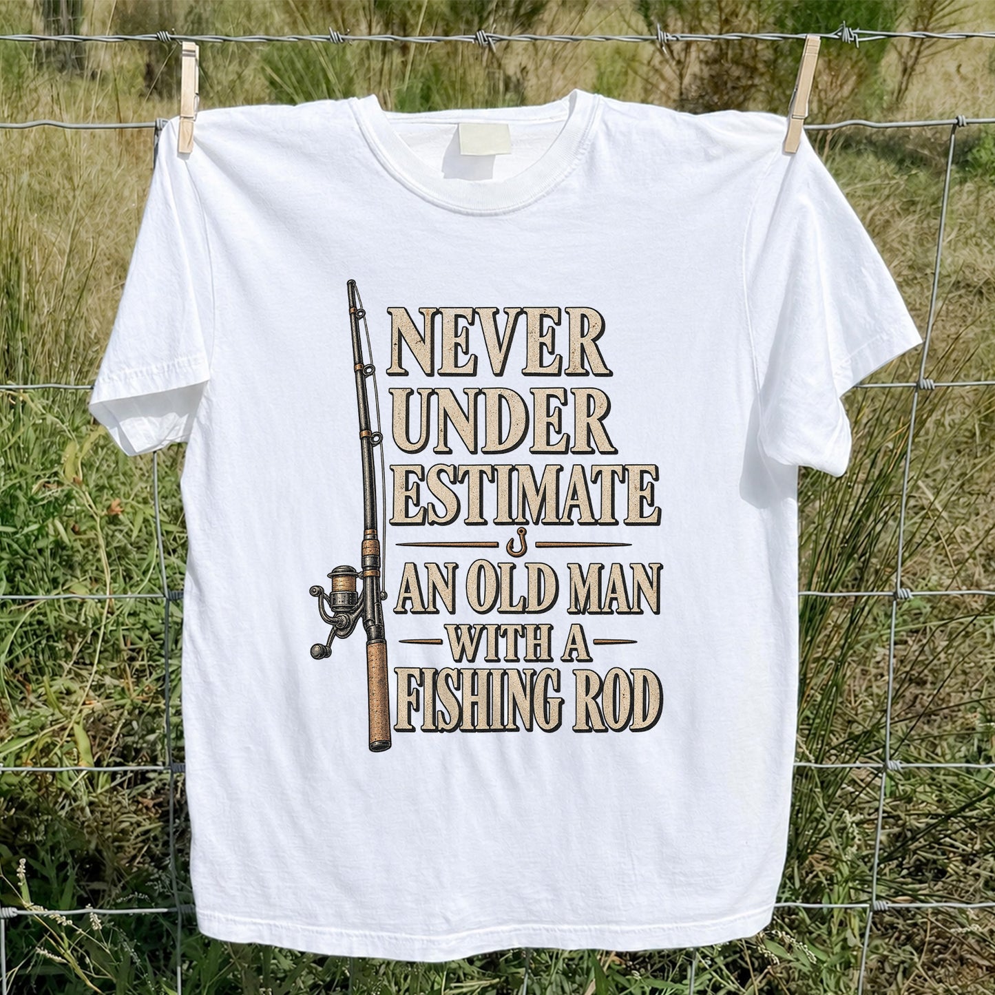 Never Underestimate an Old Man With a Fishing Rod Funny Fishing T-Shirt