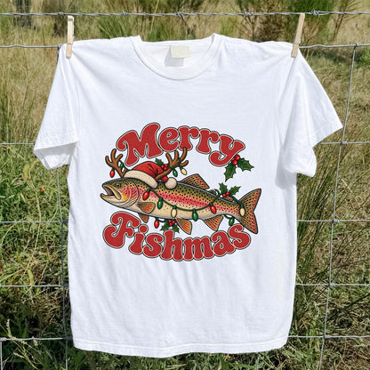 Merry Fishmas Reindeer Rainbow Trout Christmas Fishing T-Shirt