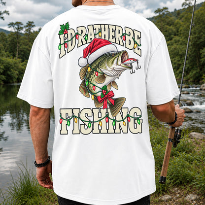 Santa Hat Bass Christmas Fishing Graphic T-Shirt | Back Print