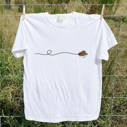 Festive Fly Fishing Lure and Line Graphic T-Shirt
