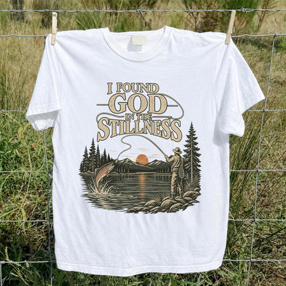 I Found God in the Stillness Trout Fly Fishing Sunset T-Shirt