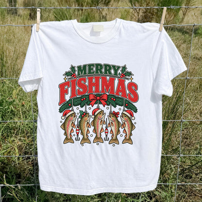 Merry Fishmas Christmas Rainbow Trout Fishing T-Shirt