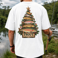Trout Season Fish Christmas Tree Fishing T-Shirt | Back Print