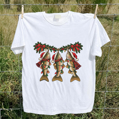 Festive Trout String Lights Christmas Fishing T-Shirt