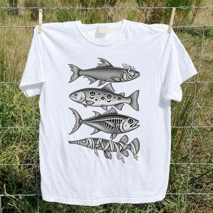 Halloween Zombie Pumpkin Skeleton and Mummy Fish Graphic T-Shirt