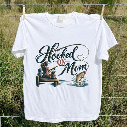 Hooked on Mom Family Fishing Graphic T-Shirt