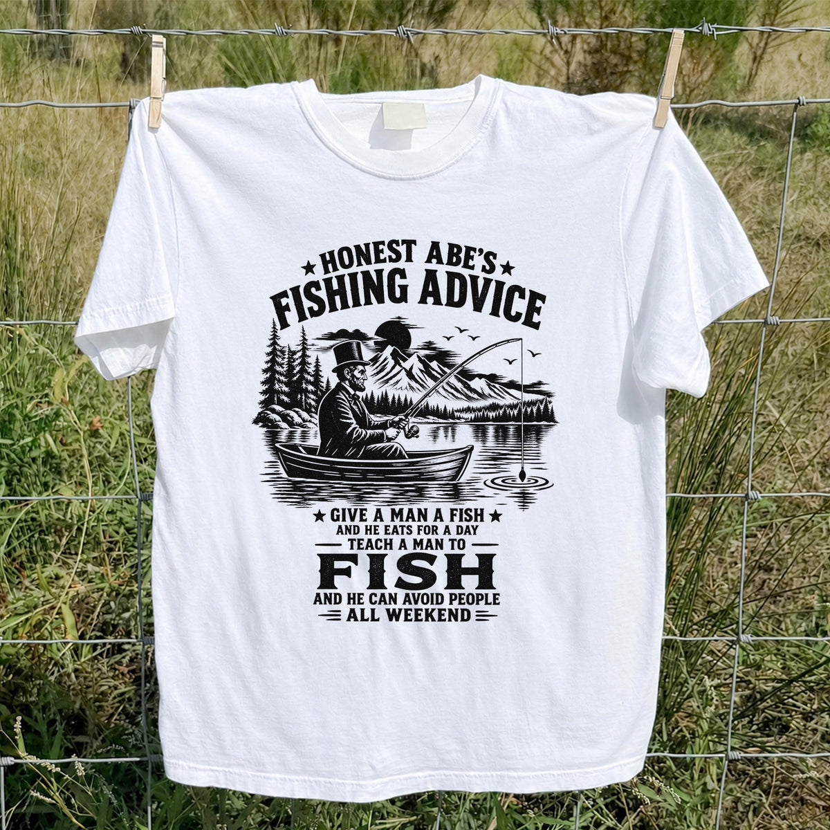 Honest Abe's Fishing Advice Funny Lincoln in a Boat T-Shirt
