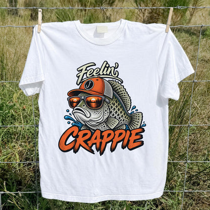 Feelin' Crappie Funny Fishing T-Shirt with Fish in Sunglasses
