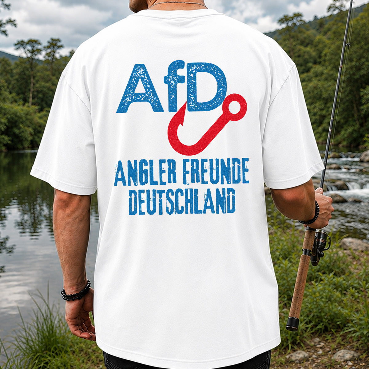 AFD Angler Freunde Deutschland Fishing Hook Graphic T-Shirt | Back Print