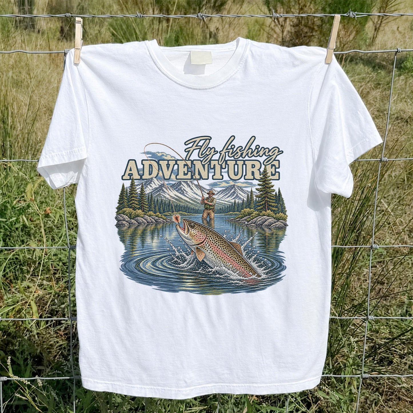 Fly Fishing Adventure Trout Mountain Lake Graphic T-Shirt