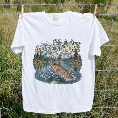 Fly Fishing Adventure Trout Mountain Lake Graphic T-Shirt