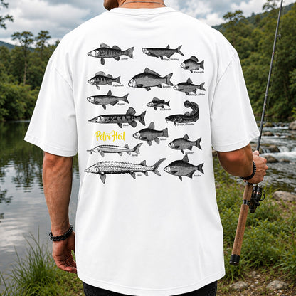German Freshwater Fish Species Chart Fishing Graphic T-Shirt | Back Print
