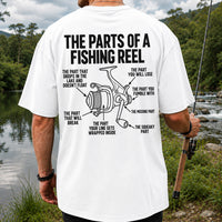 Fishing Reel Parts Diagram Humor Graphic T-Shirt | Back Print