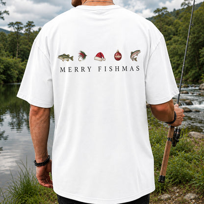 Christmas Fish Icons Fishing Graphic T-Shirt | Back Print