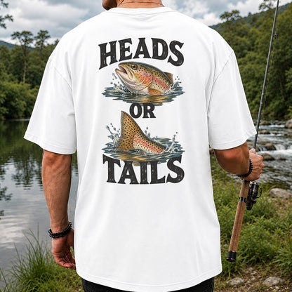 Rainbow Trout Heads or Tails Fishing Graphic T-Shirt | Back Print
