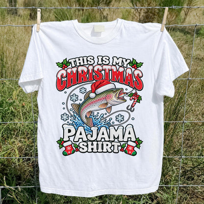 This Is My Christmas Pajama Shirt Rainbow Trout Fishing T-Shirt