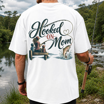Hooked on Mom Family Fishing Graphic T-Shirt | Back Print