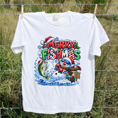 Merry Fishmas Christmas Fishing Graphic T-Shirt