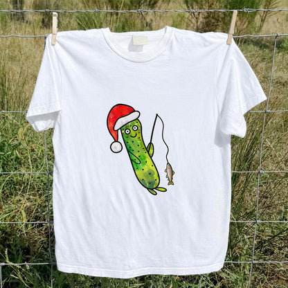 Santa Hat Cucumber Fishing for Trout Graphic T-Shirt