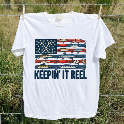Keepin' It Reel American Flag Fishing Lures Graphic T-Shirt
