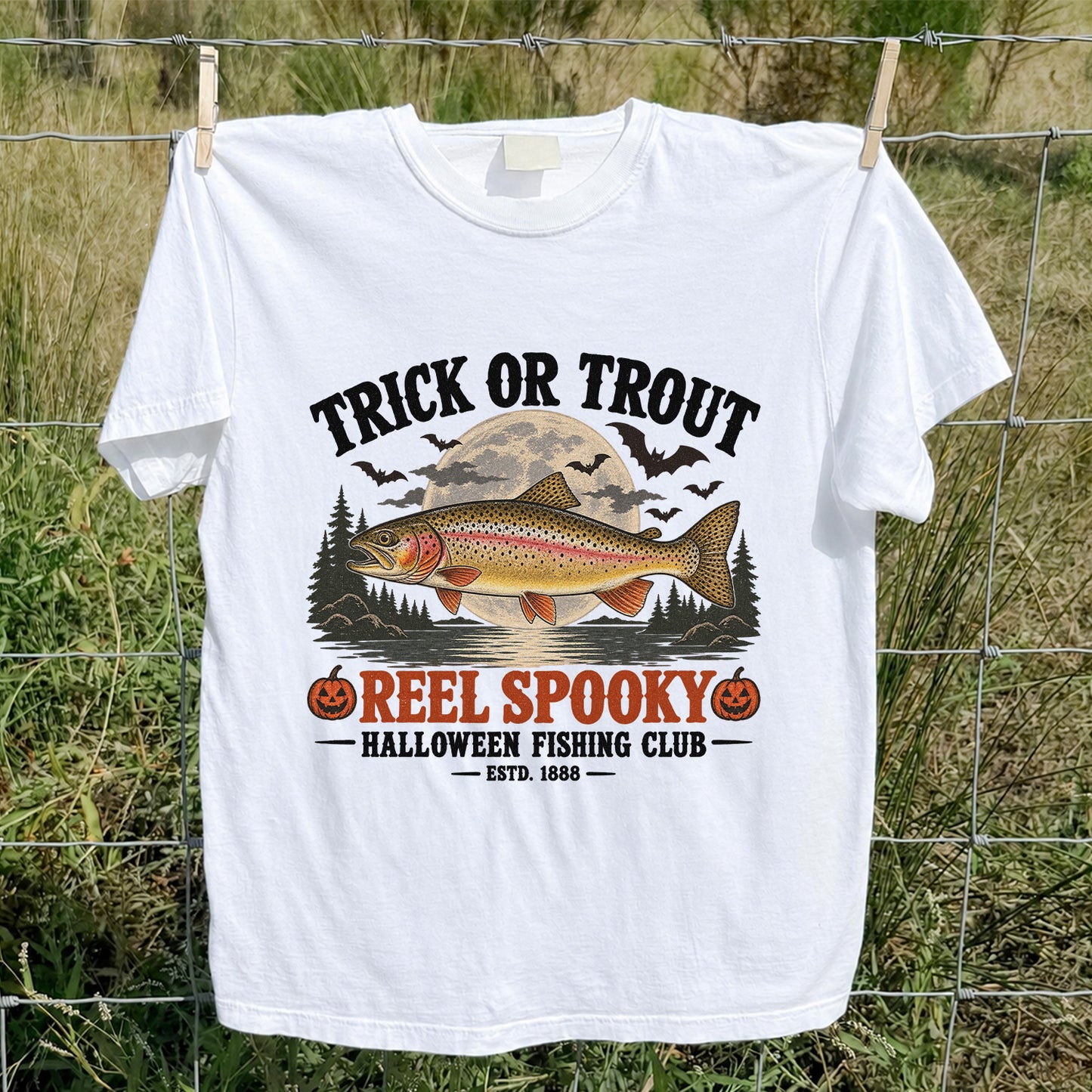 Trick or Trout Reel Spooky Halloween Fishing Club T-Shirt