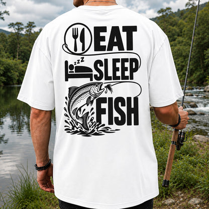 Eat Sleep Fish Trout Fly Fishing Graphic T-Shirt | Back Print