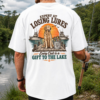 Expert at Losing Lures Golden Retriever Funny Fishing T-Shirt | Back Print