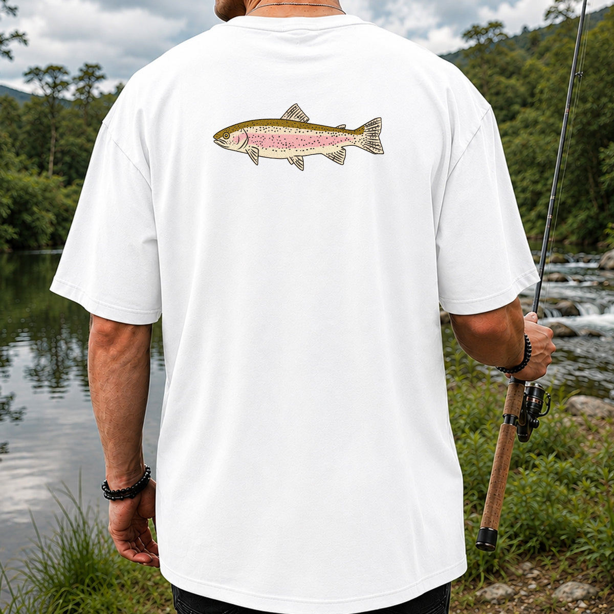 Rainbow Trout Freshwater Fishing Graphic T-Shirt | Back Print
