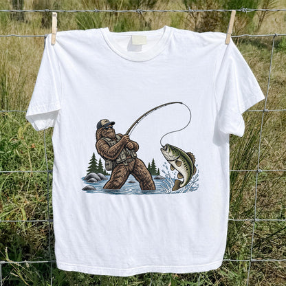 Bear Catching Bass Fishing Graphic T-Shirt