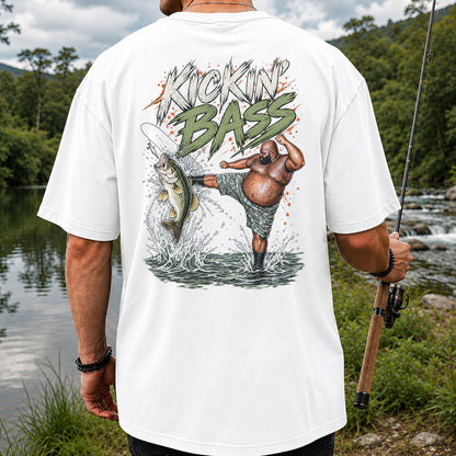 Kickin' Bass Funny Bass Fishing Graphic T-Shirt | Back Print