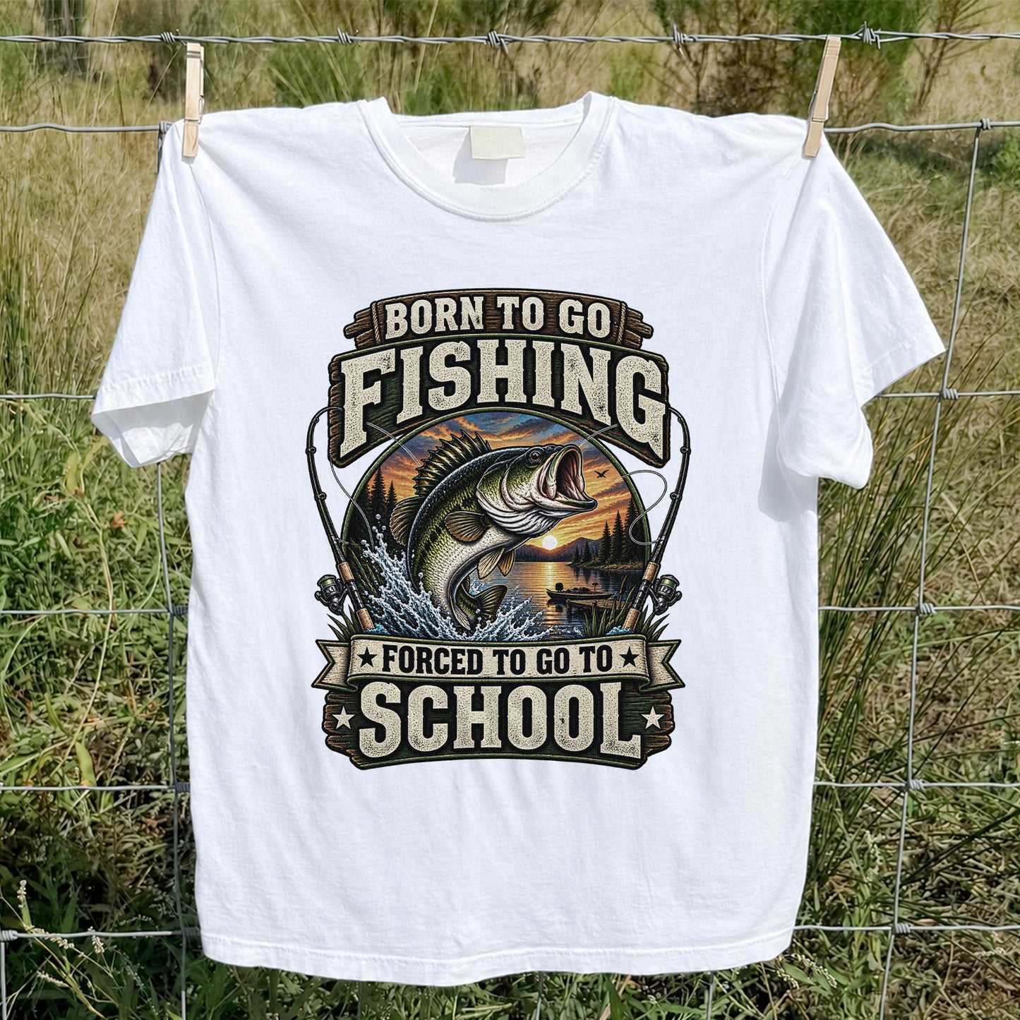 Born to Go Fishing Forced to Go to School Bass Fishing T-Shirt