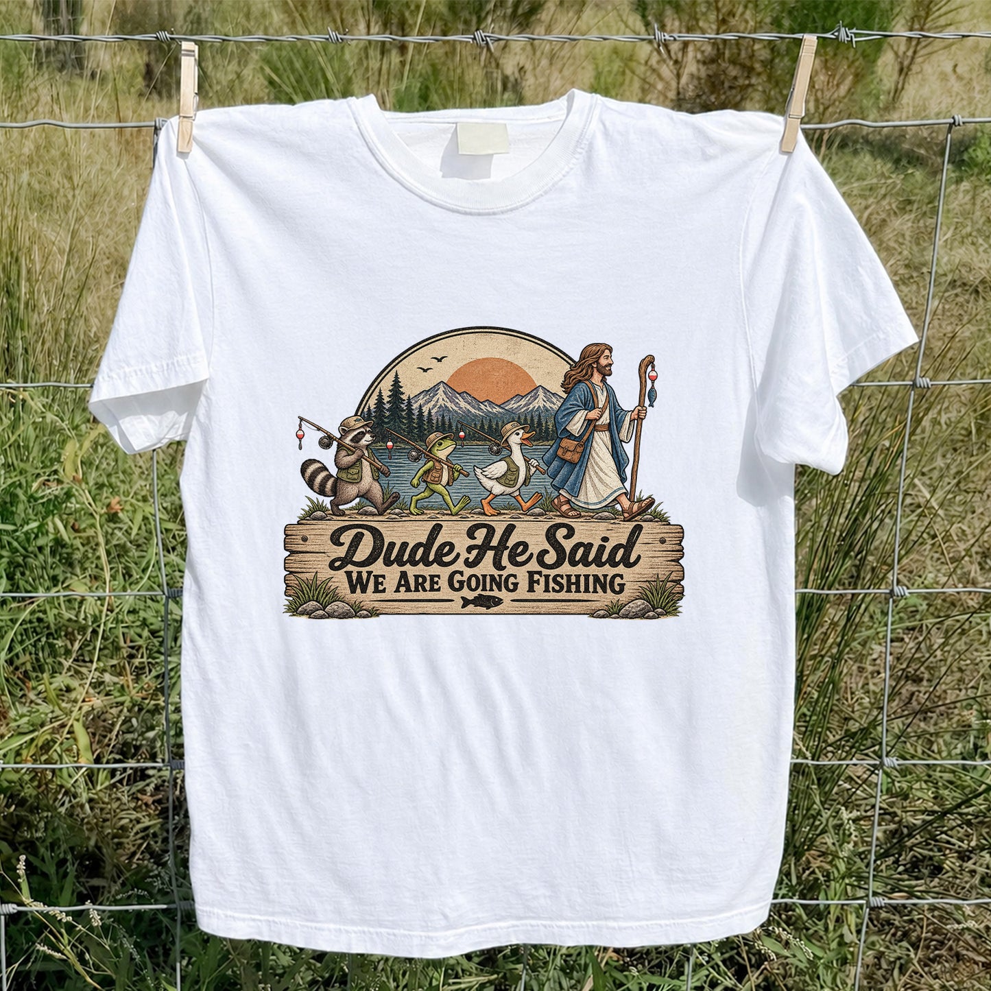 Dude He Said We Are Going Fishing Animal Parade Graphic T-Shirt