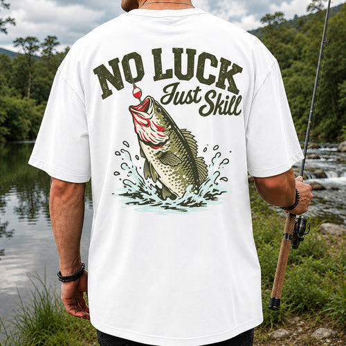 No Luck Just Skill Largemouth Bass Fishing Graphic T-Shirt | Back Print