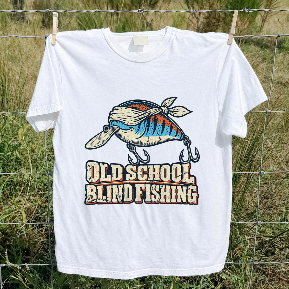 Old School Blind Fishing Blindfolded Lure Graphic T-Shirt