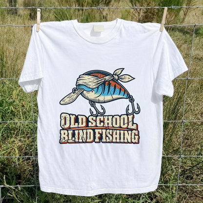 Old School Blind Fishing Blindfolded Lure Graphic T-Shirt
