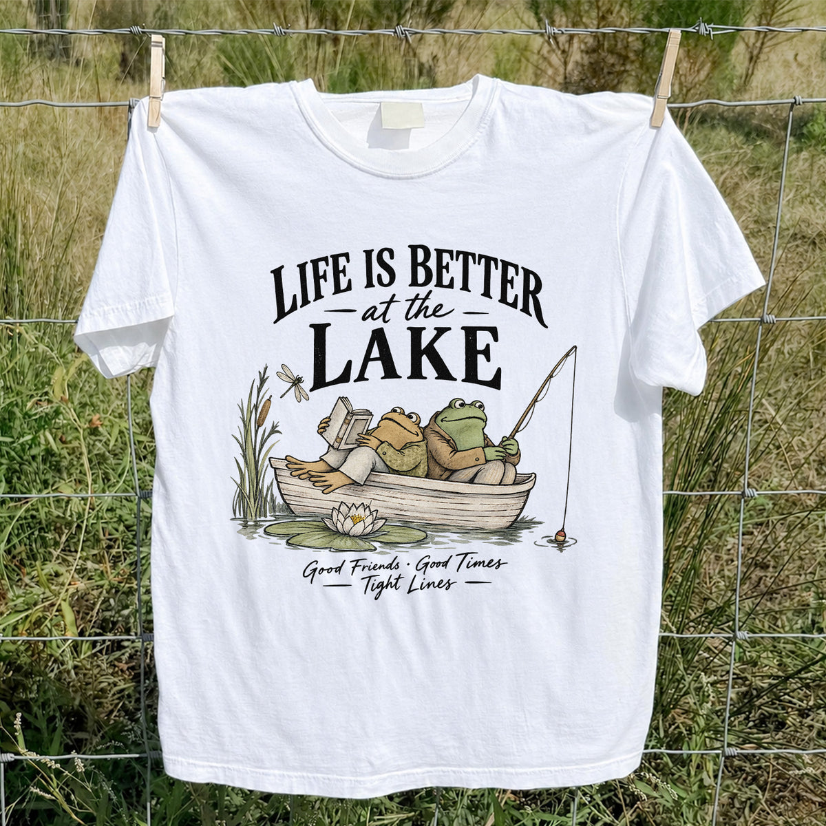 Life Is Better at the Lake Frog Fishing Graphic T-Shirt