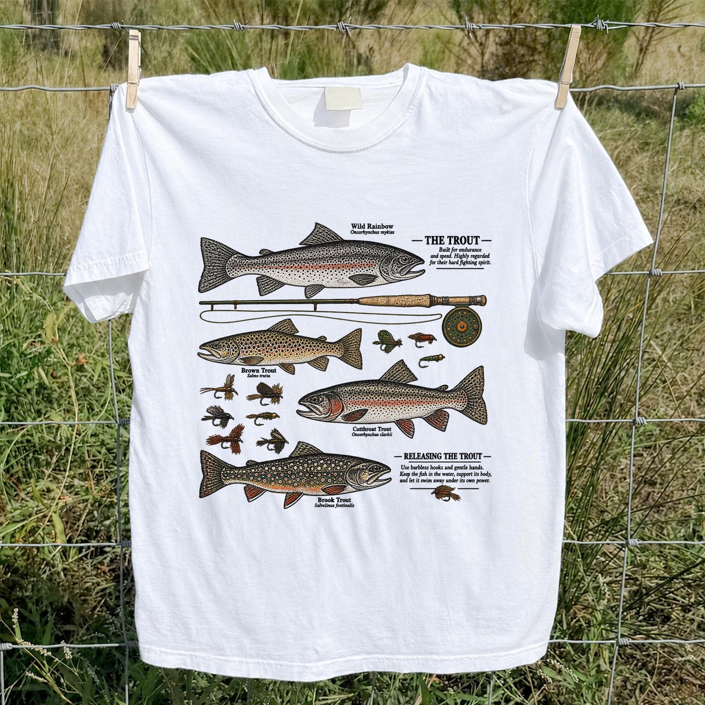 The Trout Species Chart Vintage Fly Fishing Graphic T-Shirt