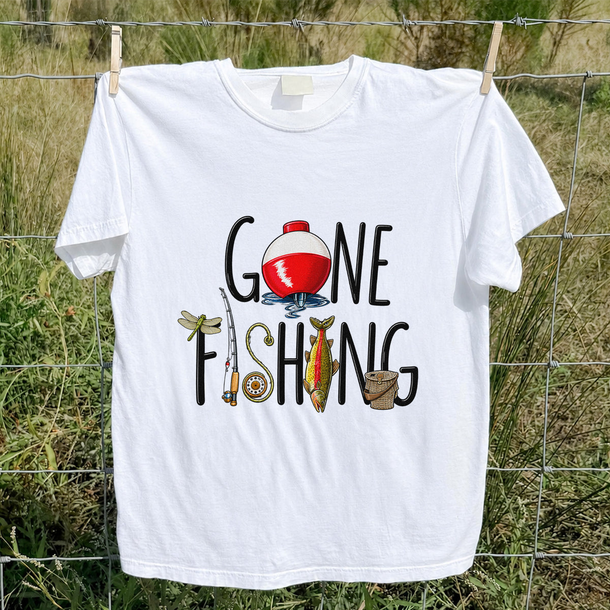 Gone Fishing Bobber Rod and Lure Graphic T-Shirt