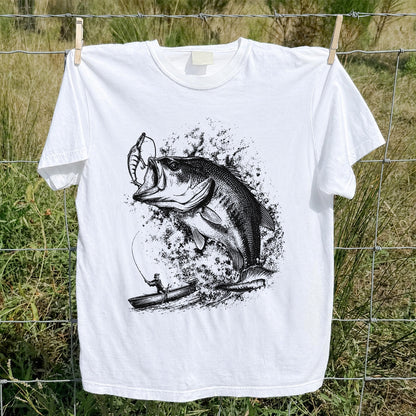 Largemouth Bass Striking Lure from Fishing Boat Graphic T-Shirt