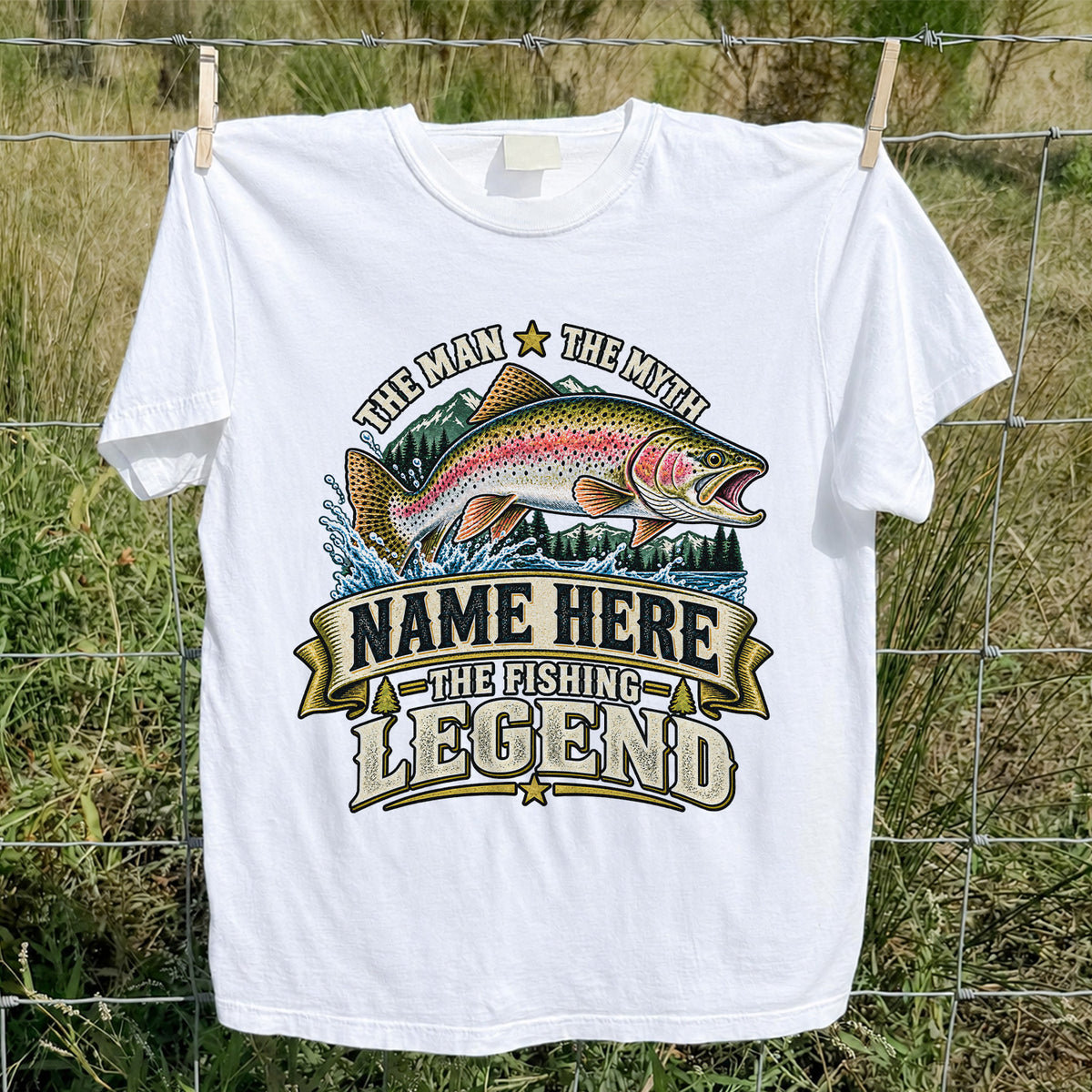 Personalized The Man The Myth The Fishing Legend Rainbow Trout T-Shirt
