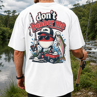 Don't Bobber Me Funny Fishing Bobber Holding Rainbow Trout T-Shirt | Back Print