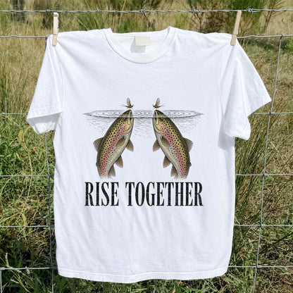 Rise Together Twin Trout and Mayfly Fishing Graphic T-Shirt