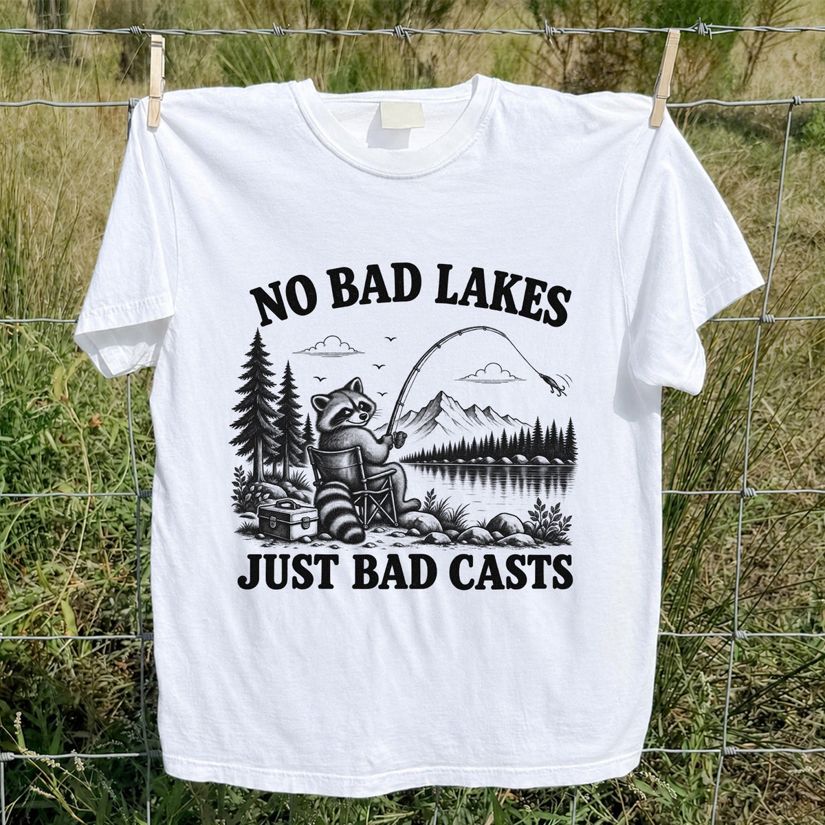 No Bad Lakes Just Bad Casts Raccoon Fishing T-Shirt