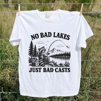 No Bad Lakes Just Bad Casts Raccoon Fishing T-Shirt